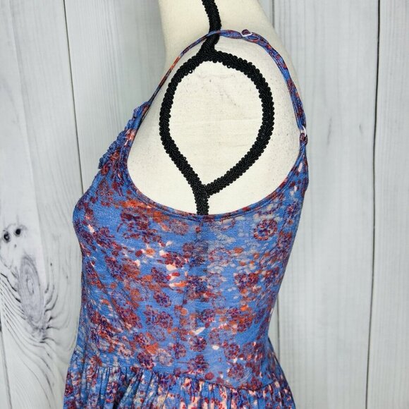 Free People Babydoll Peplum Tank Top Sz XS Blue Floral Bohemian Cottage - Picture 7 of 11